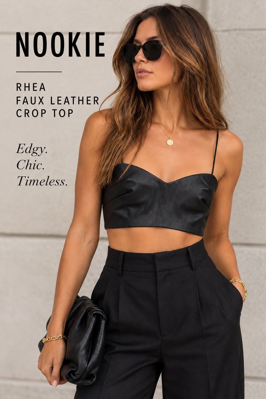 Edgy Y2K Moto Bustier Revolve Nookie Rhea Faux Leather Crop Top Black Night Out